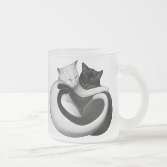 Schwarze u. weiße Liebe-Katzen-Tasse Mattglastasse (Rechts)