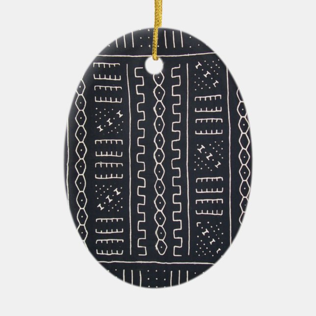 Schwarze u. weiße Mudcloth Verzierung Keramik Ornament (Vorne)