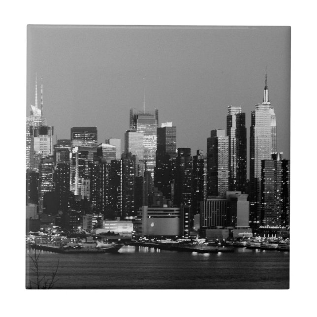Schwarze u. weiße NY Skyline-Fliese Fliese (Vorderseite)