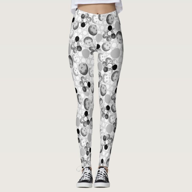 Schwarze u. weiße Pickleballs Leggings (Vorderseite)