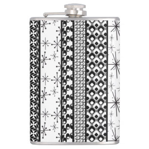 Schwarze u. weiße Retro Muster-Streifen 1 Flachmann