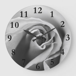 Schwarze u. weiße Rose Große Wanduhr