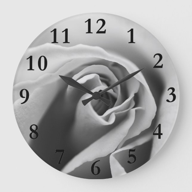Schwarze u. weiße Rose Große Wanduhr (Vorderseite)