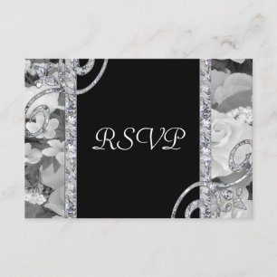 Schwarze u. weiße Rosen u. Wedding Diamant-Wirbel RSVP Karte