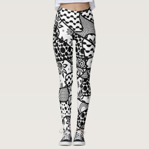 Schwarze u. weiße verrückte, einzigartige, Retro Leggings