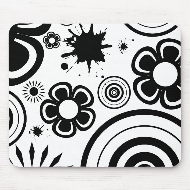 Schwarze u. weiße wunderliche Blumen, Kreise, Mousepad (Vorne)