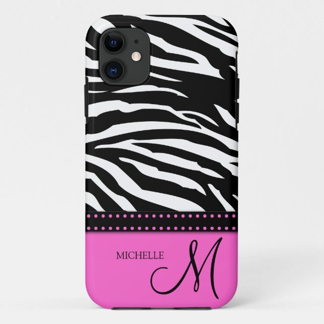 Schwarze u. weiße Zebrastreifen mit Pink Case-Mate iPhone Hülle (Rückseite)