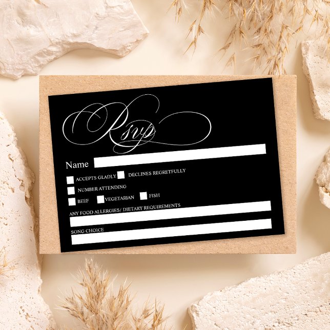 Schwarze uAwg-Hochzeit Einladung (White black calligraphy chic rsvp wedding invitation)