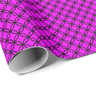 Schwarze überlappende Kreise auf Magenta-Rosa Geschenkpapier