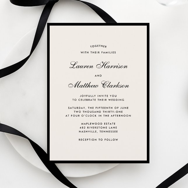 Schwarze Umrandung Elfenbein Moderne Hochzeitseinl Einladung (Von Creator hochgeladen)