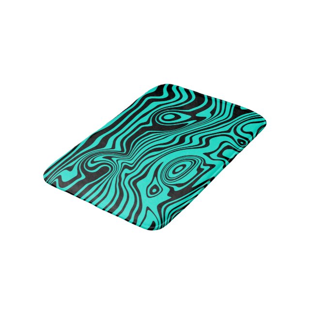 Schwarze und Aquamarine blaue Waves Bath Mat - Ben Badematte (Schrägansicht)