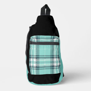 Schwarze und Aquamarine Karierte Drucktasche Crossbody Bag