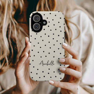 Schwarze und beige-chic Punkte Minimalistischer Mo iPhone 16 Hülle