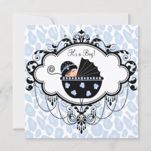 Schwarze und blaue Babyparty Einladung