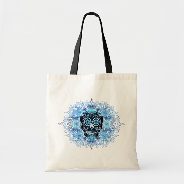 Schwarze und blaue Calavera Tasche (Vorne)