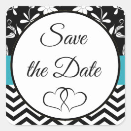 Schwarze und blaue florale Save the Date Aufkleber