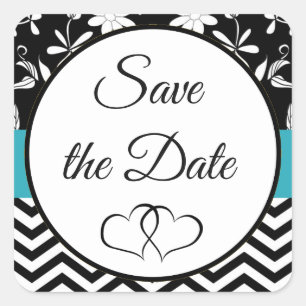 Schwarze und blaue florale Save the Date Aufkleber