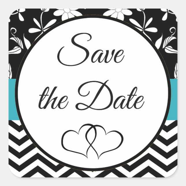 Schwarze und blaue florale Save the Date Aufkleber (Vorderseite)