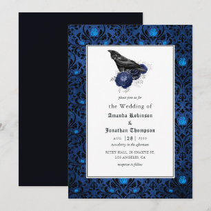 Schwarze und blaue gotische florale Hochzeit Einladung