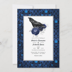 Schwarze und blaue gotische florale Hochzeit Einladung