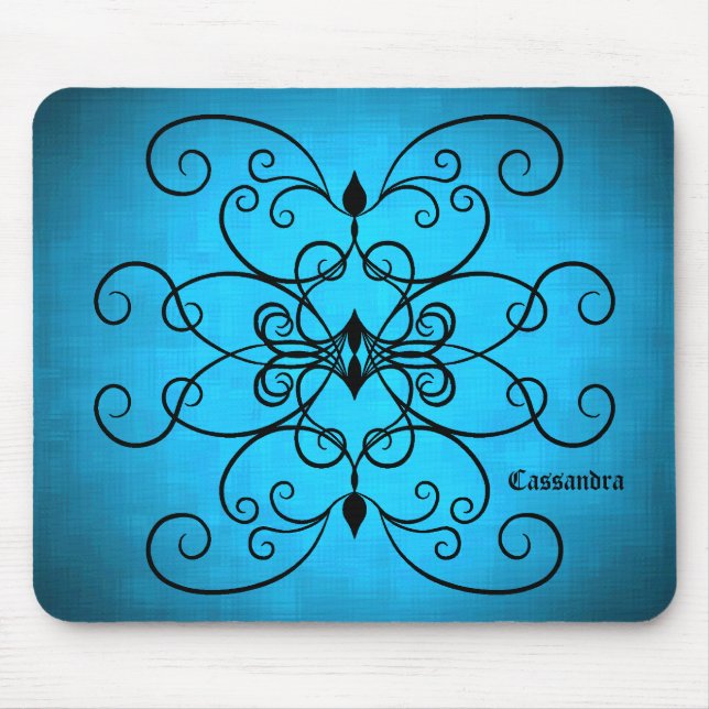 Schwarze und blaue Herzen und Wirbel personalisier Mousepad (Vorne)