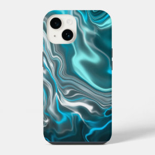 Schwarze und blaue Marmor Fluid Art iPhone 14 Hülle