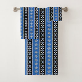 Schwarze und blaue Streifen und Diamanten Badhandtuch Set