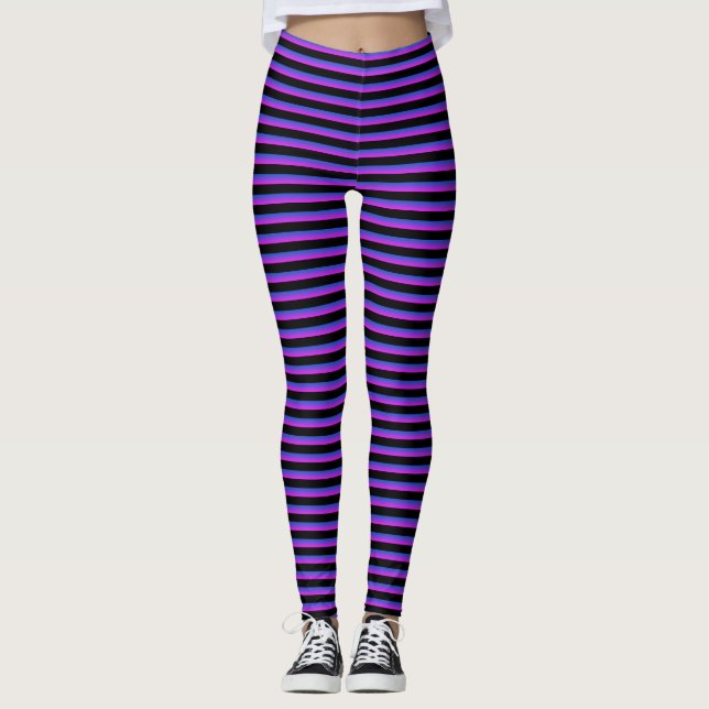 Schwarze und blaue und Lila Streifen Leggings (Vorderseite)
