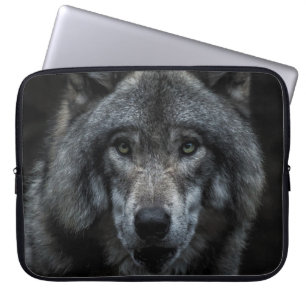 SCHWARZE UND BROWN-WOLF-MALERIE LAPTOPSCHUTZHÜLLE