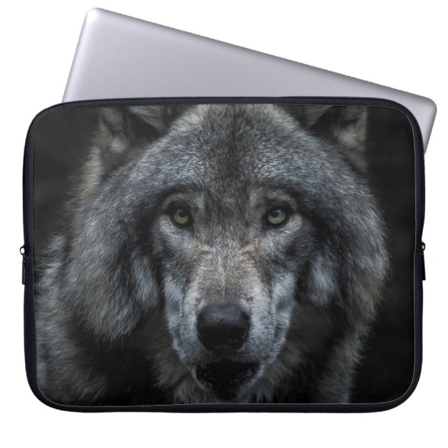 SCHWARZE UND BROWN-WOLF-MALERIE LAPTOPSCHUTZHÜLLE (Vorderseite)