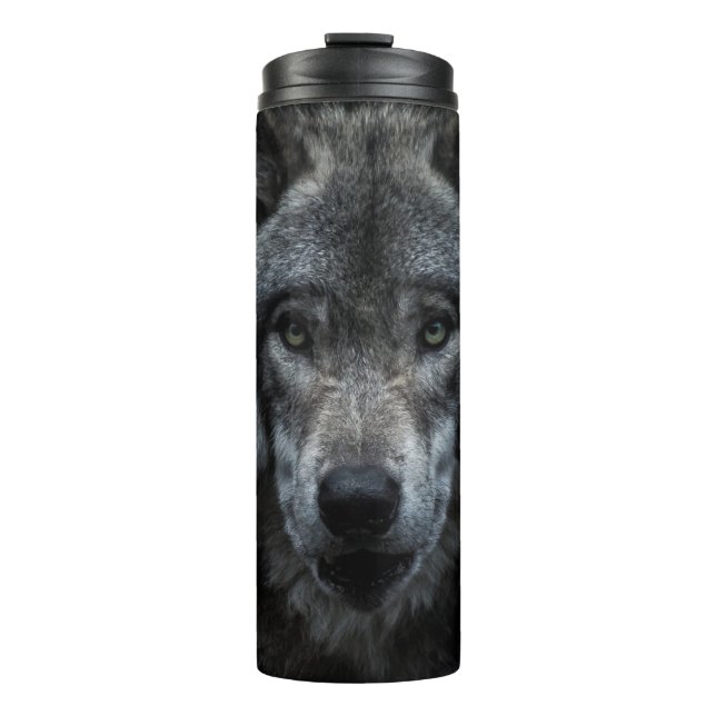 SCHWARZE UND BROWN-WOLF-MALERIE THERMOSBECHER (Vorderseite)