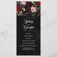 Schwarze und Burgund Rote Flora Hochzeitsprogramme