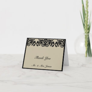 Schwarze und cremefarbene Blumen geprägte Hochzeit Dankeskarte