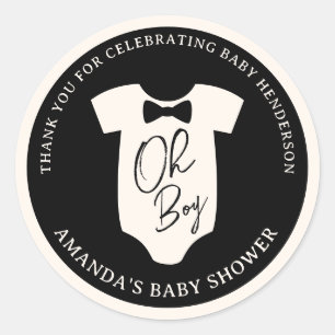 Schwarze und cremefarbene Fliege Baby Shower Runder Aufkleber