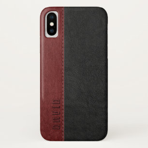 Schwarze und dunkelrote falsche Vintage-Ledertextu Case-Mate iPhone Hülle
