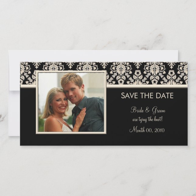 Schwarze und ElfenbeinDamaskus Save the Date Fotok (Vorderseite)