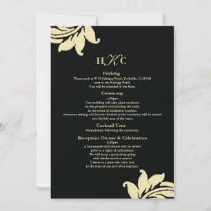 Schwarze und elfenbeinfarbene Damast-Hochzeitseins Einladung