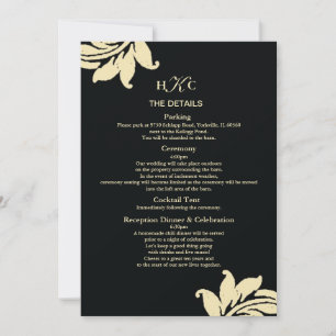 Schwarze und elfenbeinfarbene Damast-Hochzeitseins Einladung