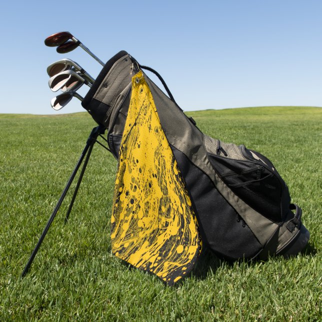 Schwarze und gelbe Farbspritzer Golfhandtuch (Gras)