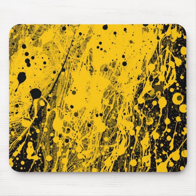 Schwarze und gelbe Farbspritzer Mousepad (Vorne)