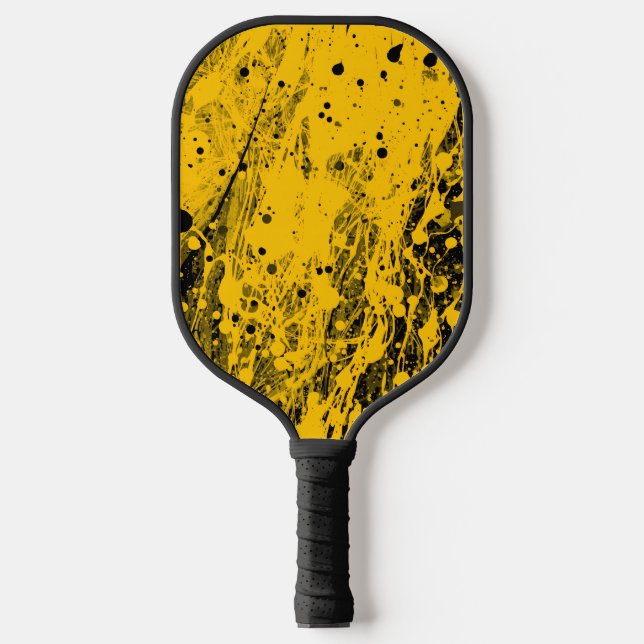 Schwarze und gelbe Farbspritzer Pickleball Schläger (Vorderseite)