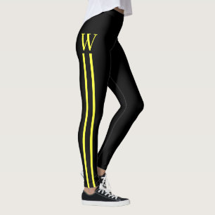 Schwarze und gelbe seitlich gestreifte Monogramm-S Leggings