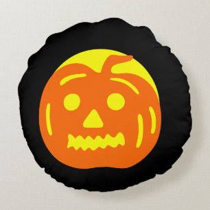 Schwarze und gelbe Totenkopf-Kürbis Halloween Rundes Kissen