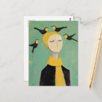 Schwarze und gelbe Vögel auf ihrem Kopf Whimsy-Mal