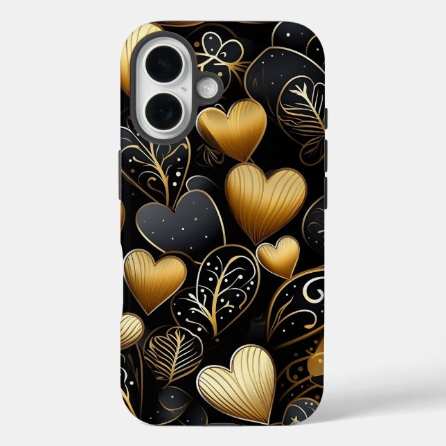 SCHWARZE UND GOLD ABSTRAKTE VALENTINE LIEBE HERZEN Case-Mate iPhone HÜLLE (Rückseite)