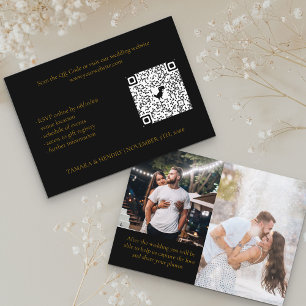 Schwarze und goldene 2-Foto-Online-RSVP-QR-Code-Ho Begleitkarte