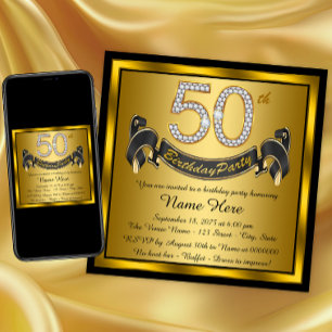 Schwarze und goldene 50. Geburtstagsfeier Einladung