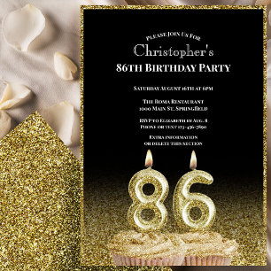 Schwarze und goldene 86. Geburtstagseinladung für  Einladung