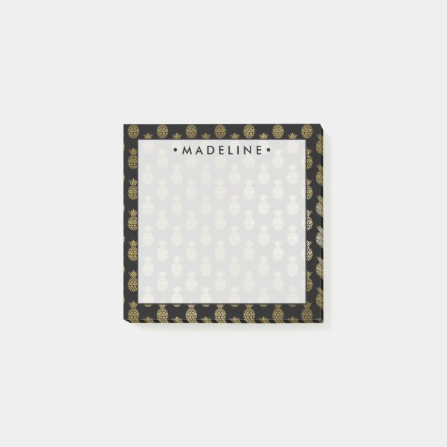 Schwarze und goldene Ananas Post-it Klebezettel (Vorderseite)