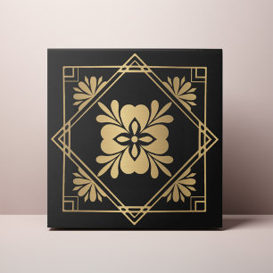 Schwarze und goldene Art Deco Fliese